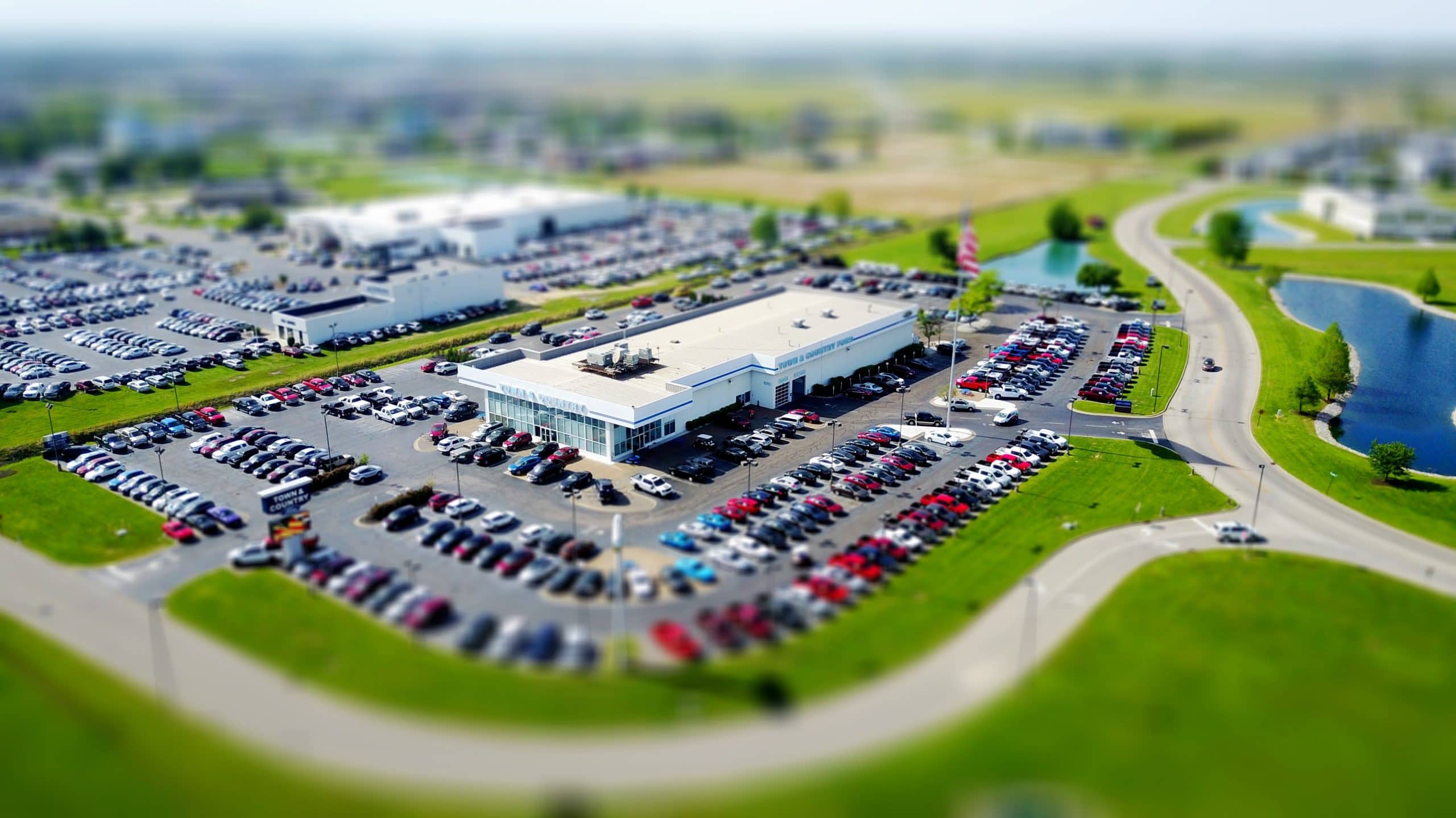 aerial view of a dealership scaled