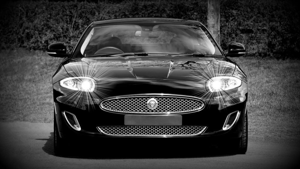 black and white picture of a jaguar car