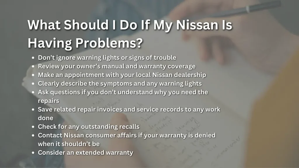 checklist on what to do if your Nissan is having problems