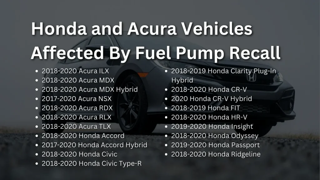honda and acura vehicles affected by fuel pump recall
